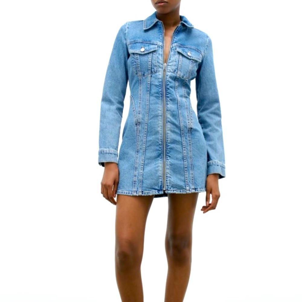 Zara collared denim dress with long sleeves.
